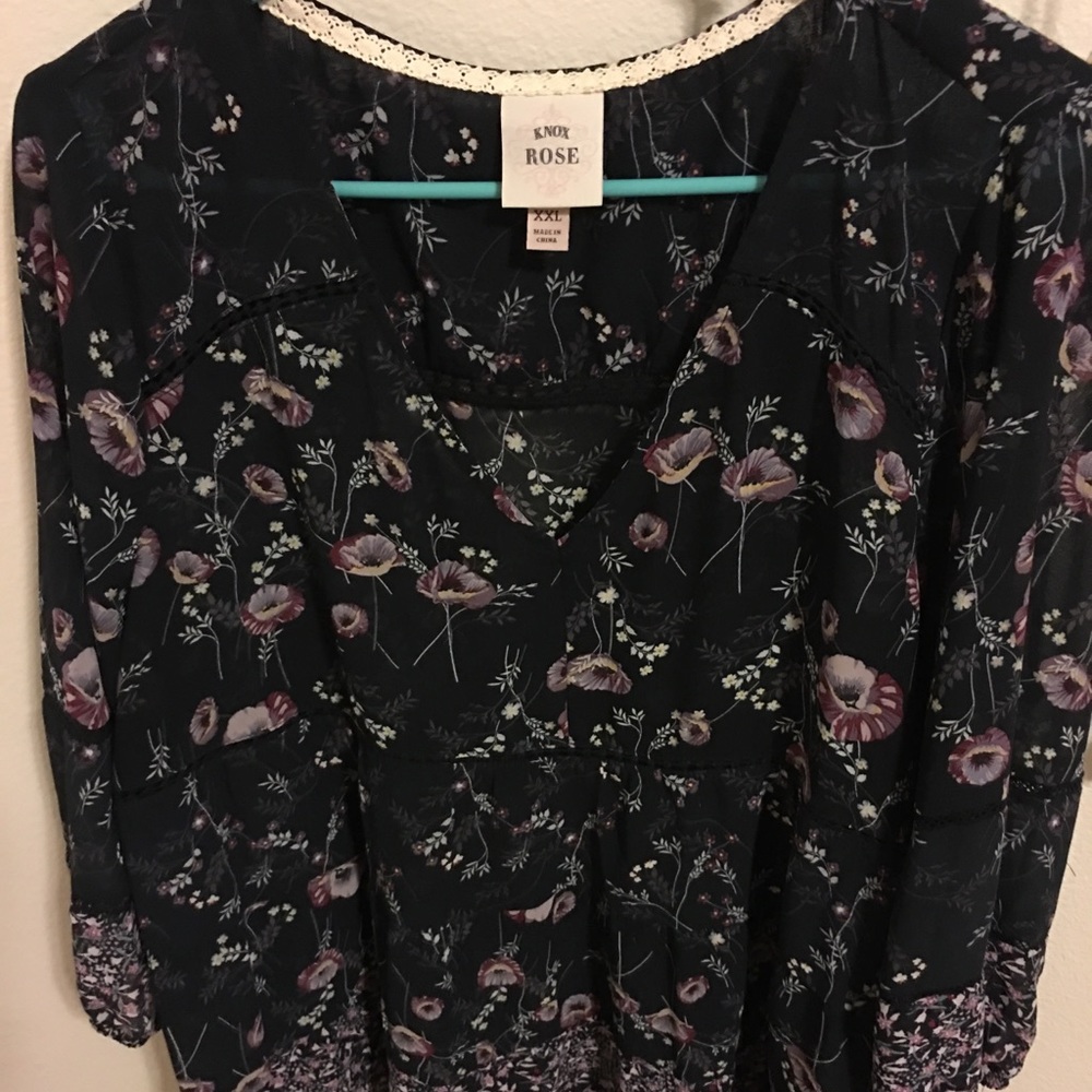 Knox Rose Sheer Peasant Top - Floral